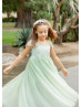 Cap Sleeve Light Green Lace Tulle Spring Flower Girl Dress